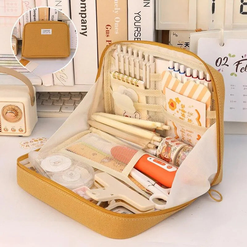 Creative Rigid Organizer Pencil Case with 8 Mesh Pockets