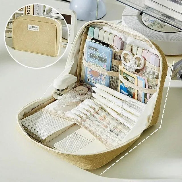 Creative Rigid Organizer Pencil Case with 8 Mesh Pockets
