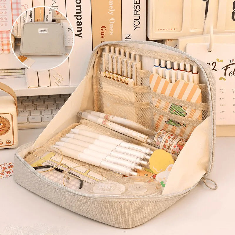Creative Rigid Organizer Pencil Case with 8 Mesh Pockets