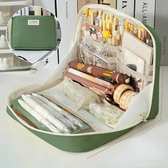 Creative Rigid Organizer Pencil Case with 8 Mesh Pockets